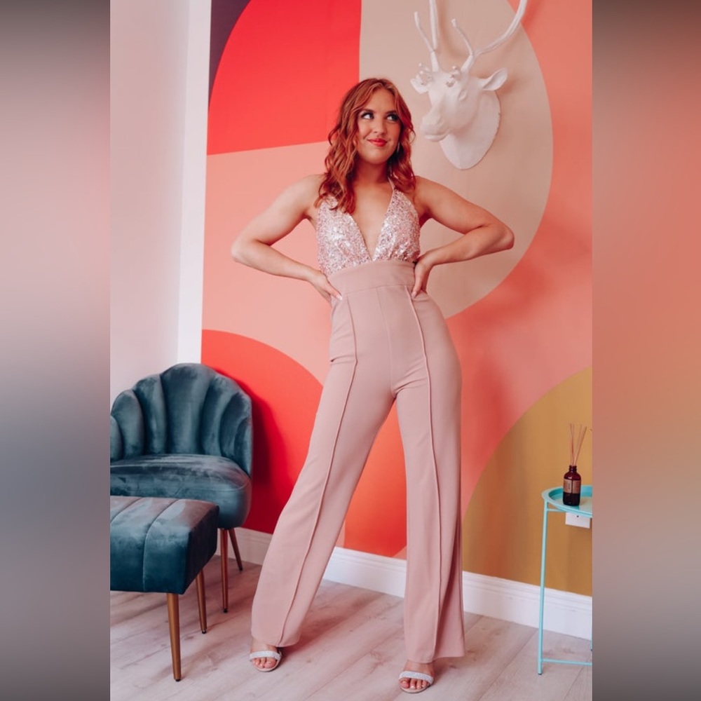 Broadway Sequin Top Jumpsuit - Blush